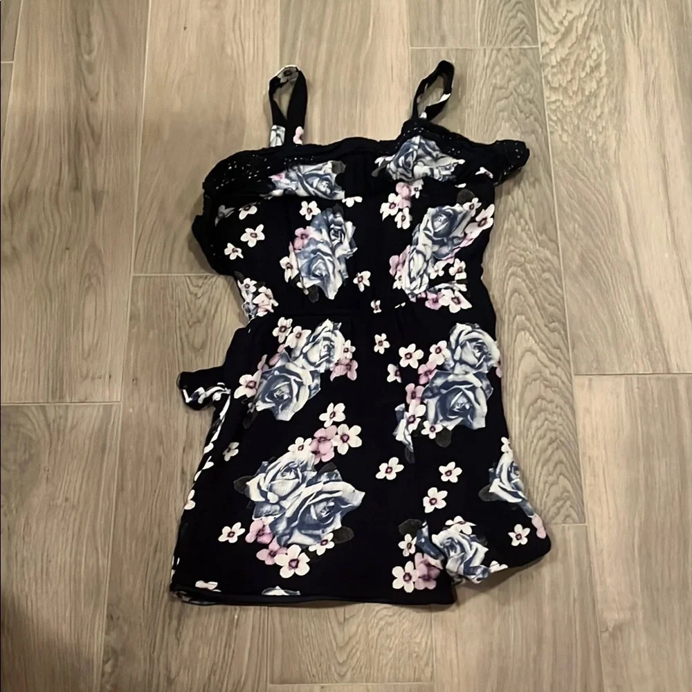 Justice Girls Dark Blue and Purple Floral Dress Size: 8